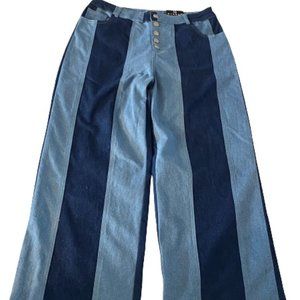 Fashion Nova Women's Color Block Med Blue Wash Wide Leg Jeans #PT3521 Size13